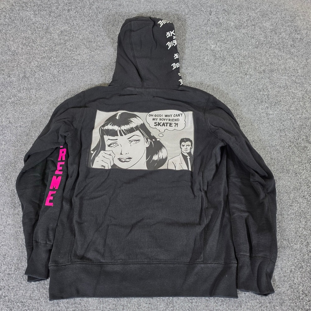 Supreme x Thrasher Boyfriend Hoodie Black Pink Comic Print Mens Size Medium